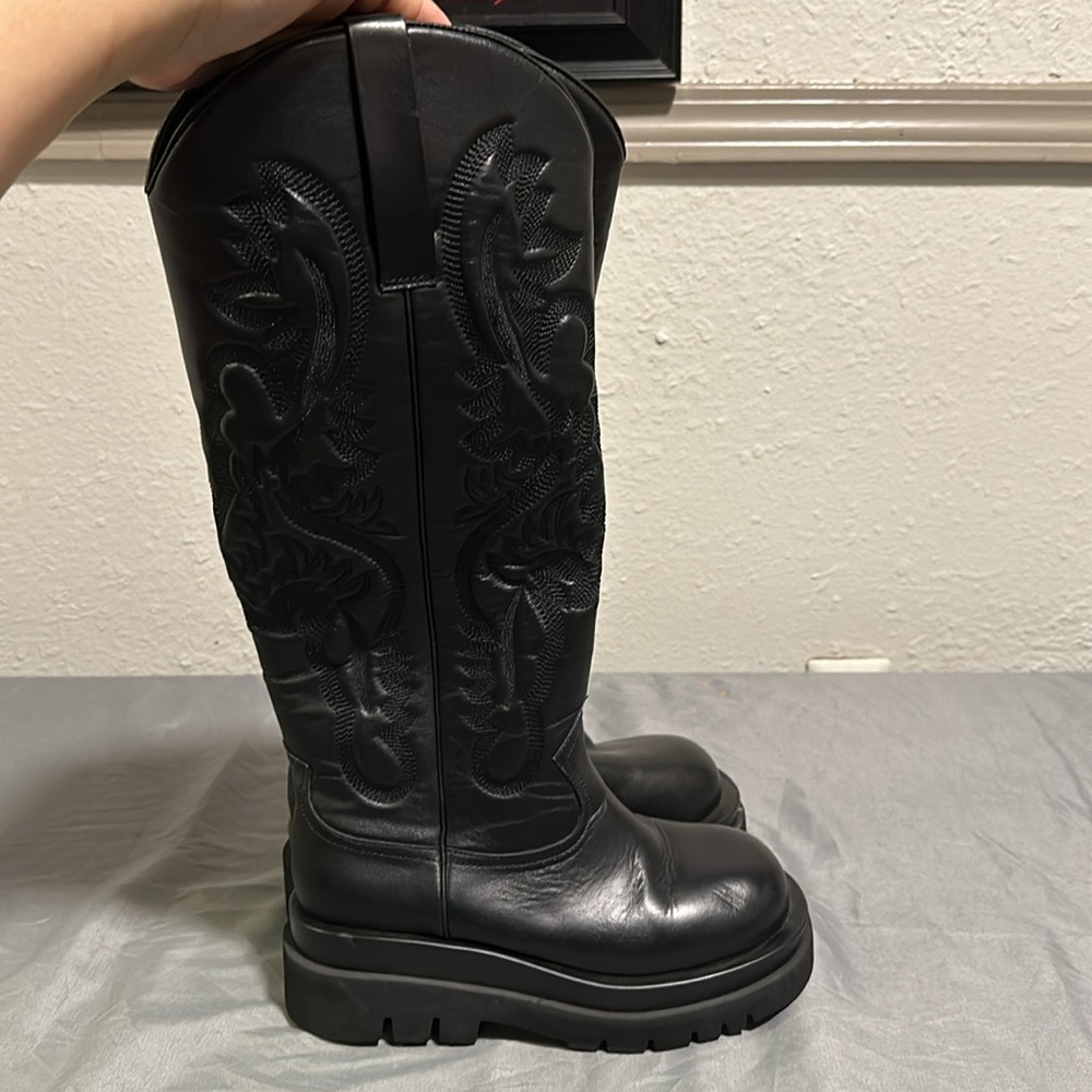 Jeffrey Campbell Black Over-the-Knee Embossed Leather Boots - Picture 5 of 14